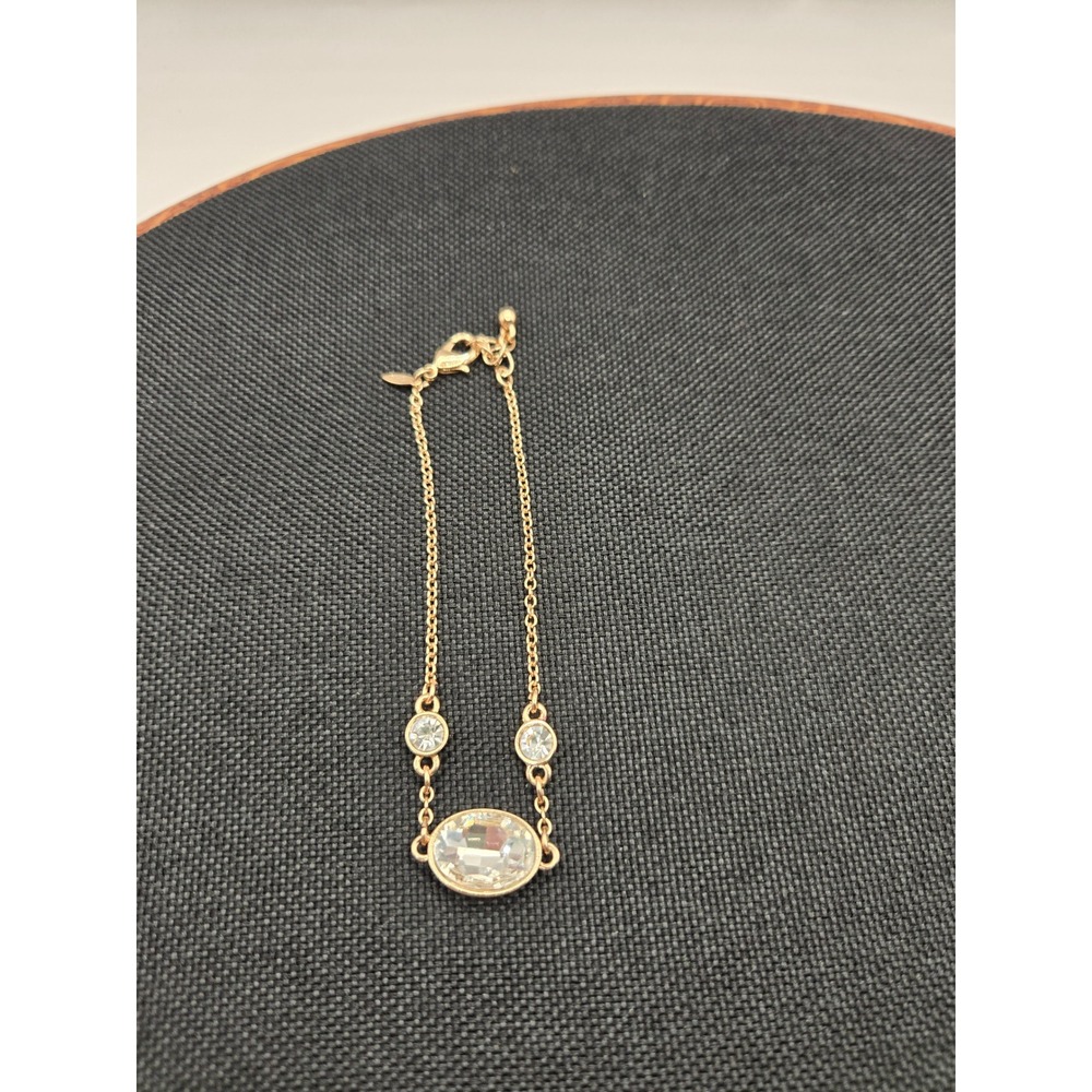SHB Gold Tone Oval Clear Crystal Dainty Chain Bracelet Adjustable 7.5in